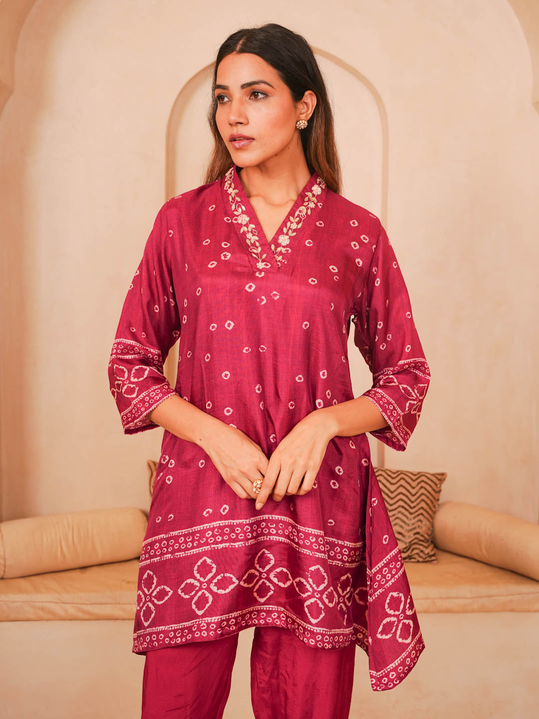 DARK ROSE PINK HANDWROK CO-ORD SET