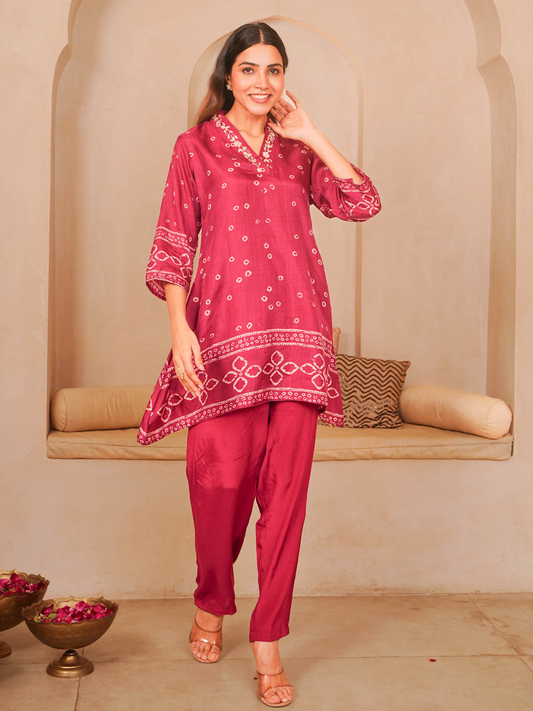 DARK ROSE PINK HANDWROK CO-ORD SET