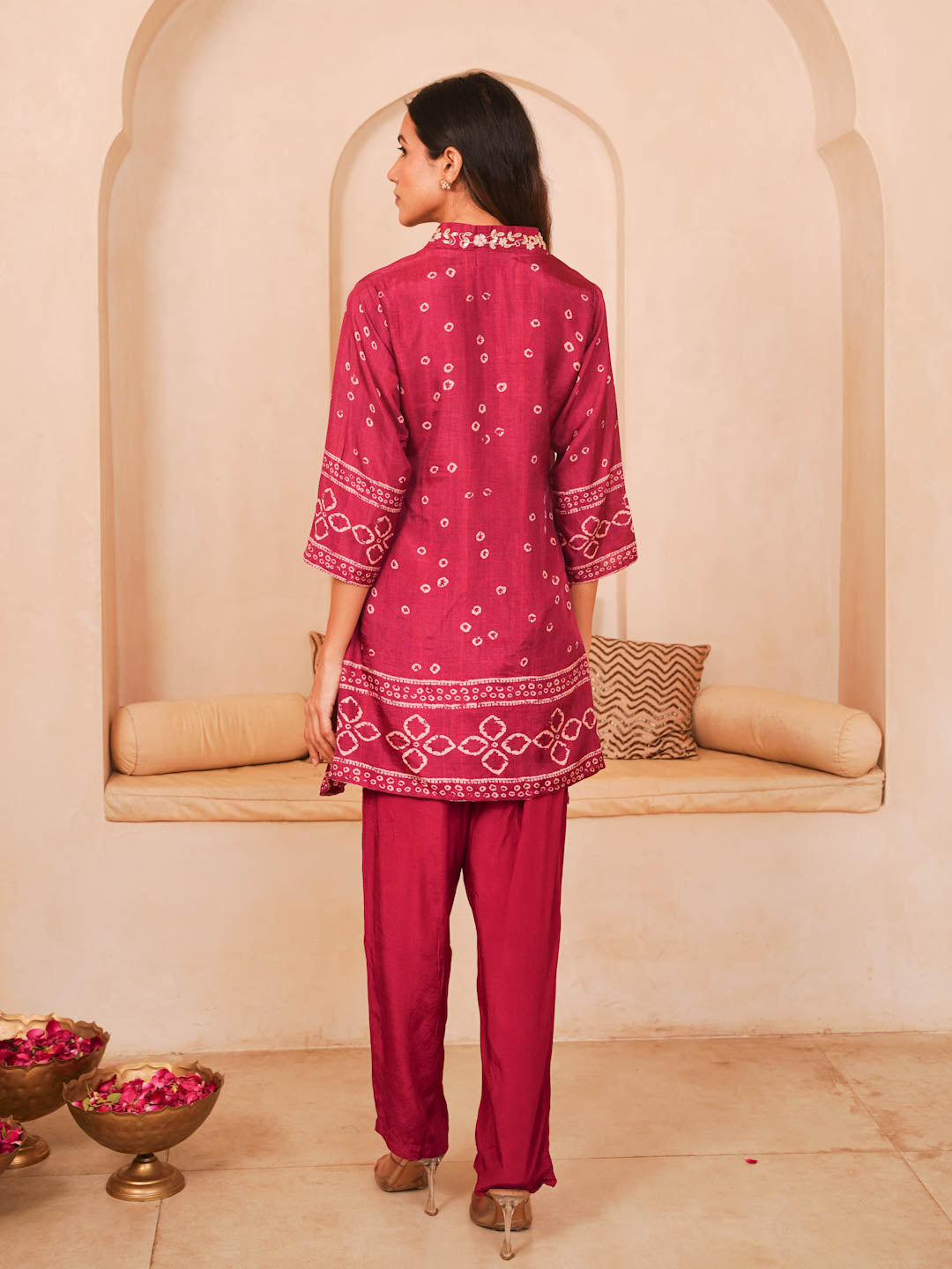 DARK ROSE PINK HANDWROK CO-ORD SET