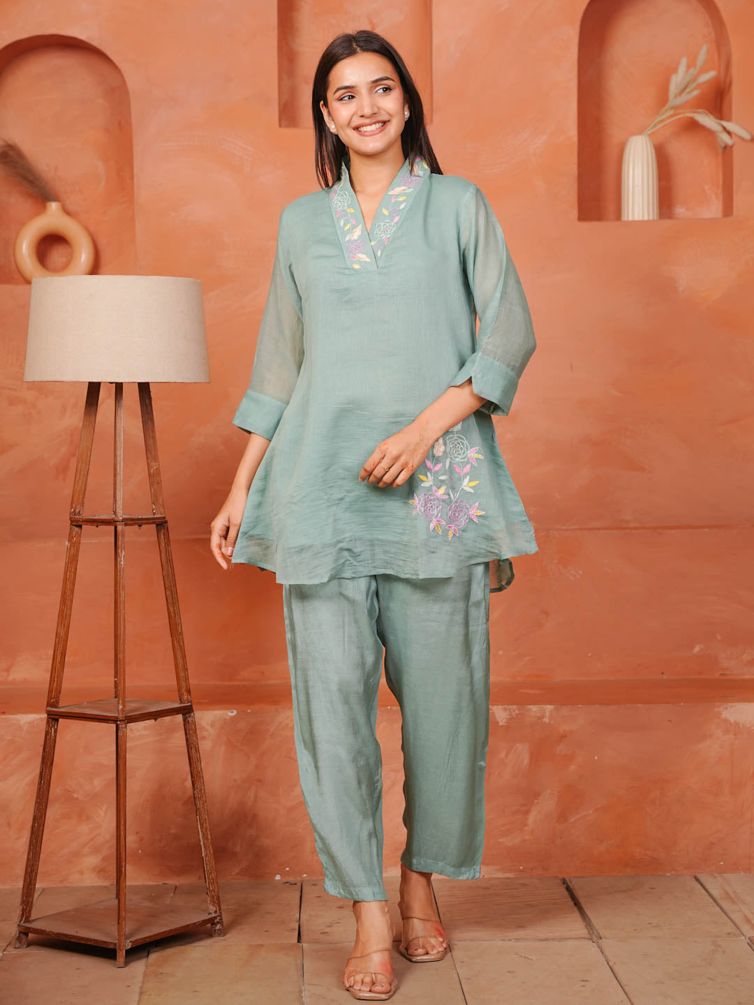 SEA GREEN HANDWORK CO-ORD SET
