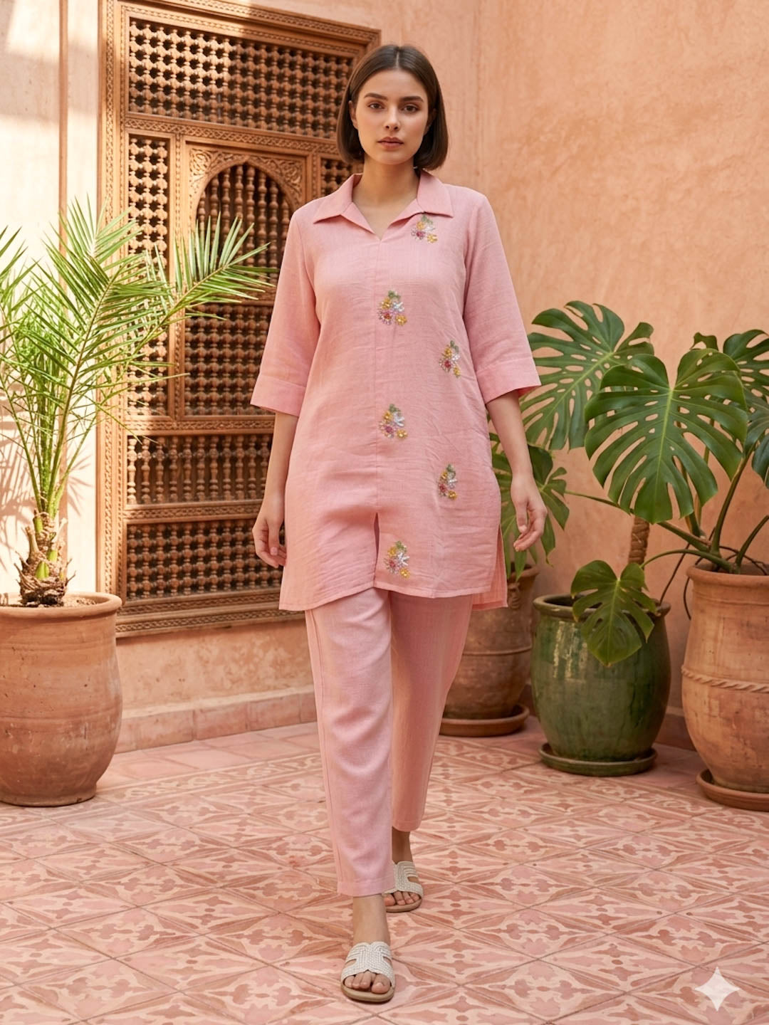 POWDER PINK HANDWORK CO-ORD SET