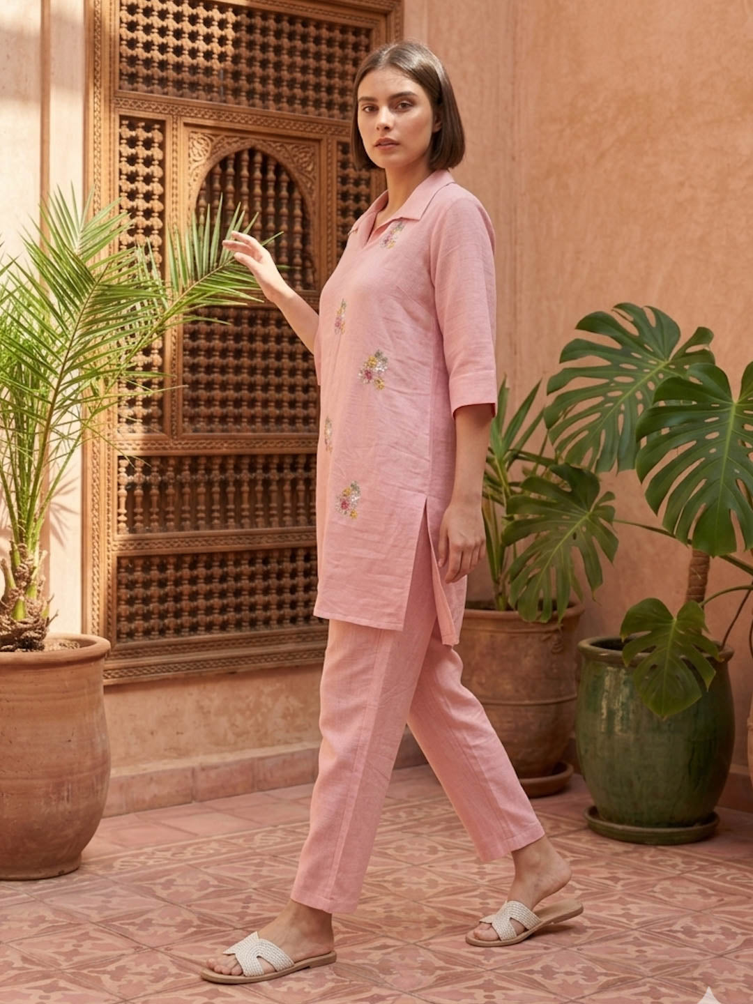POWDER PINK HANDWORK CO-ORD SET