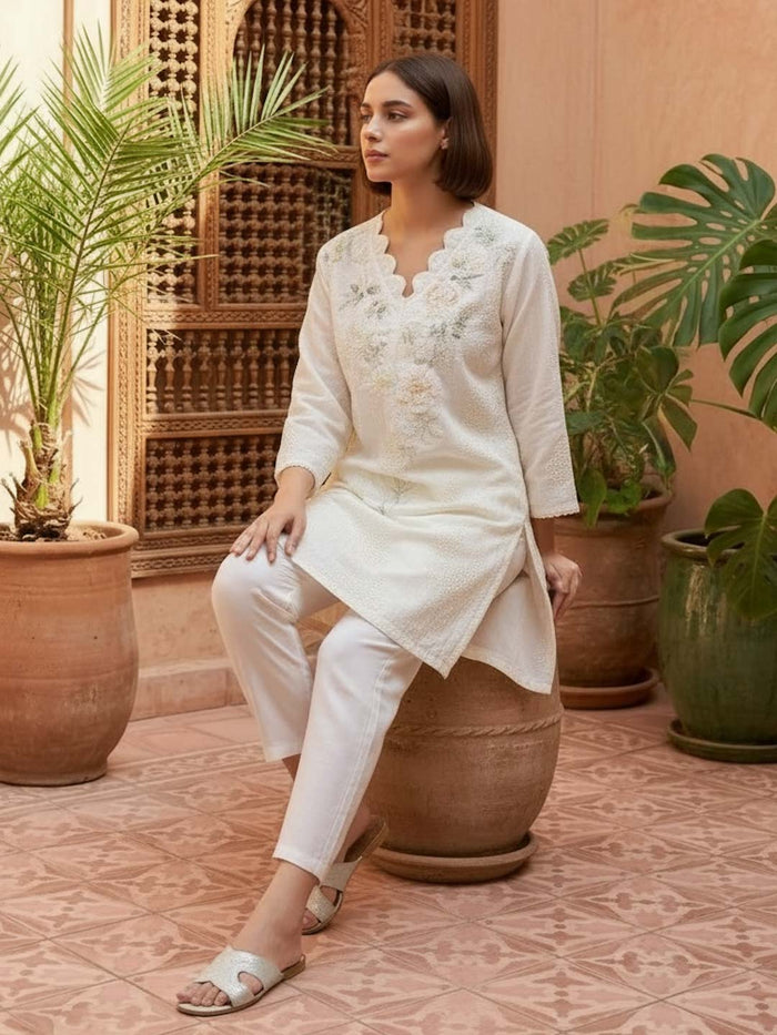 CREAM COTTON HANDWORK & EMBROIDERED CO-ORD SET