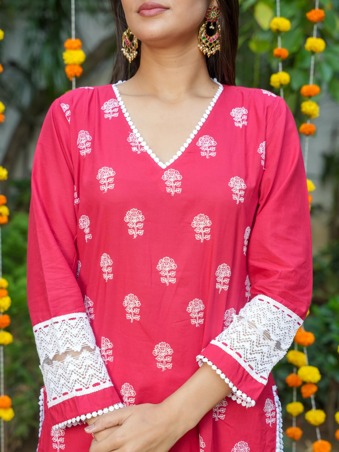 RED & WHITE SUIT SET WITH LACE WORK