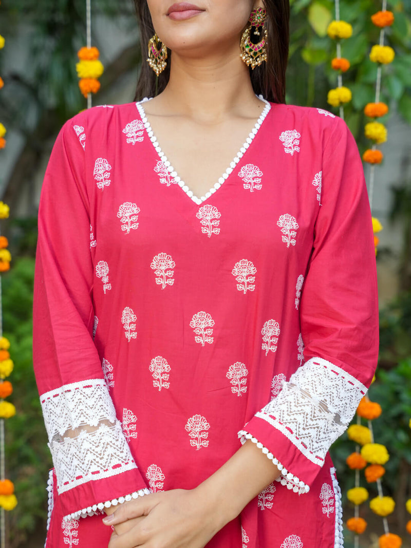 RED & WHITE SUIT SET WITH LACE WORK