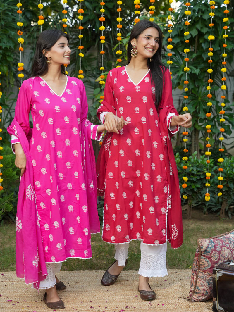 RED & WHITE SUIT SET WITH LACE WORK
