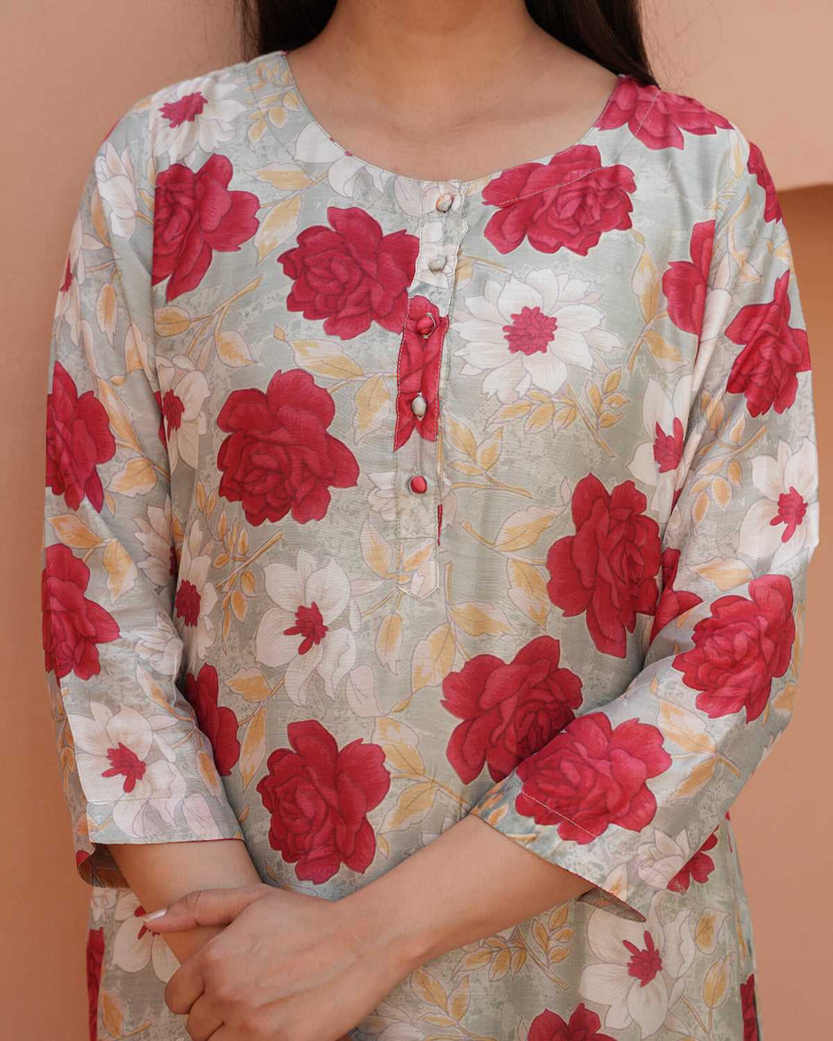 MINT GREEN & RED FLOWER PRINT SUIT SET