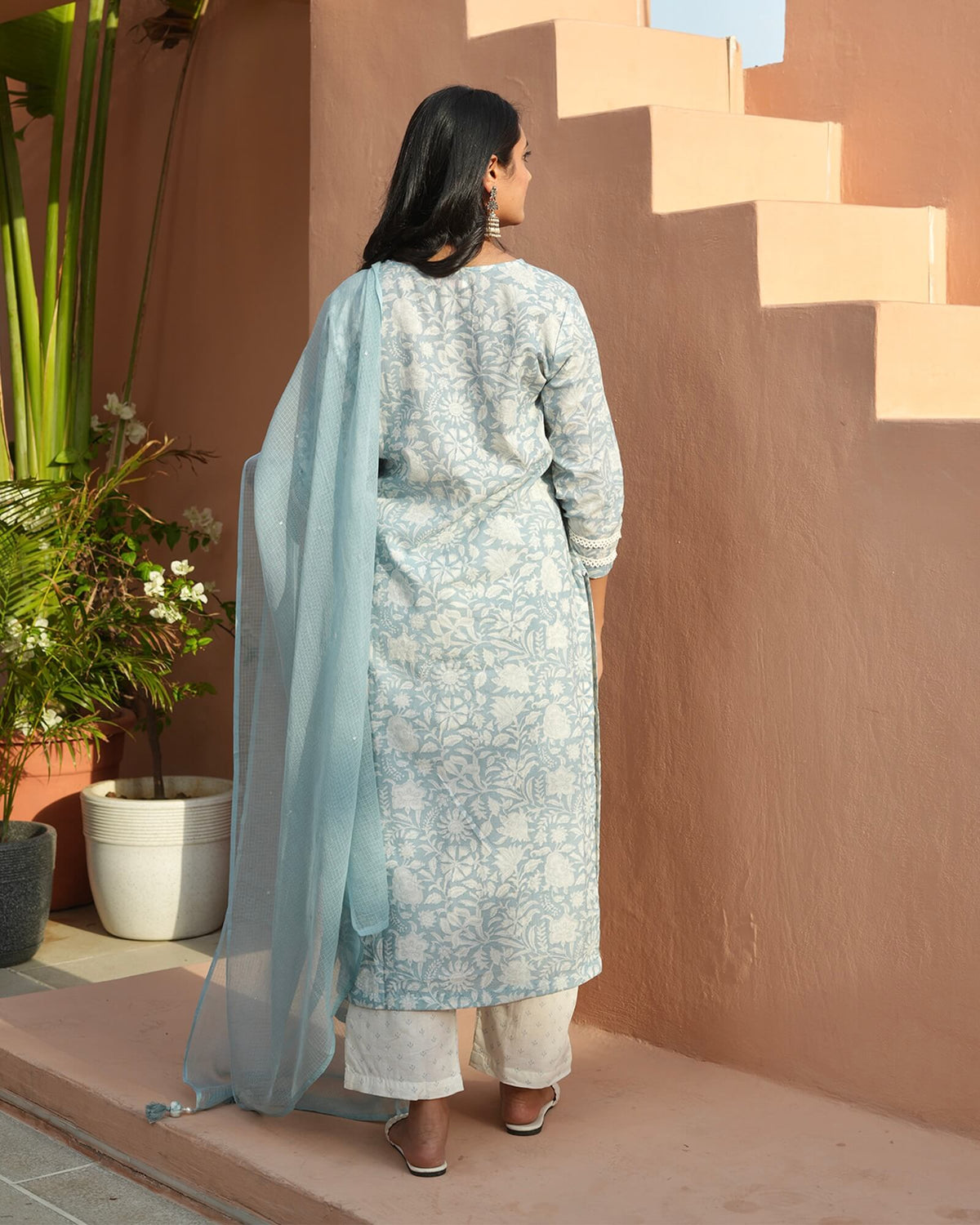 SKYLIGHT BLUE COTTON SUIT SET WITH KOTA DUPATTA