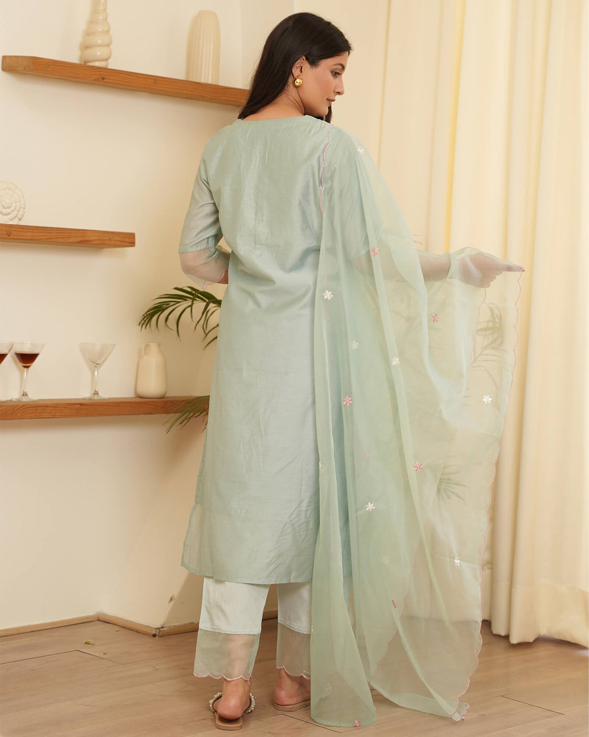 MISTY BLUE CHANDERI SUIT SET WITH EMBROIDERY