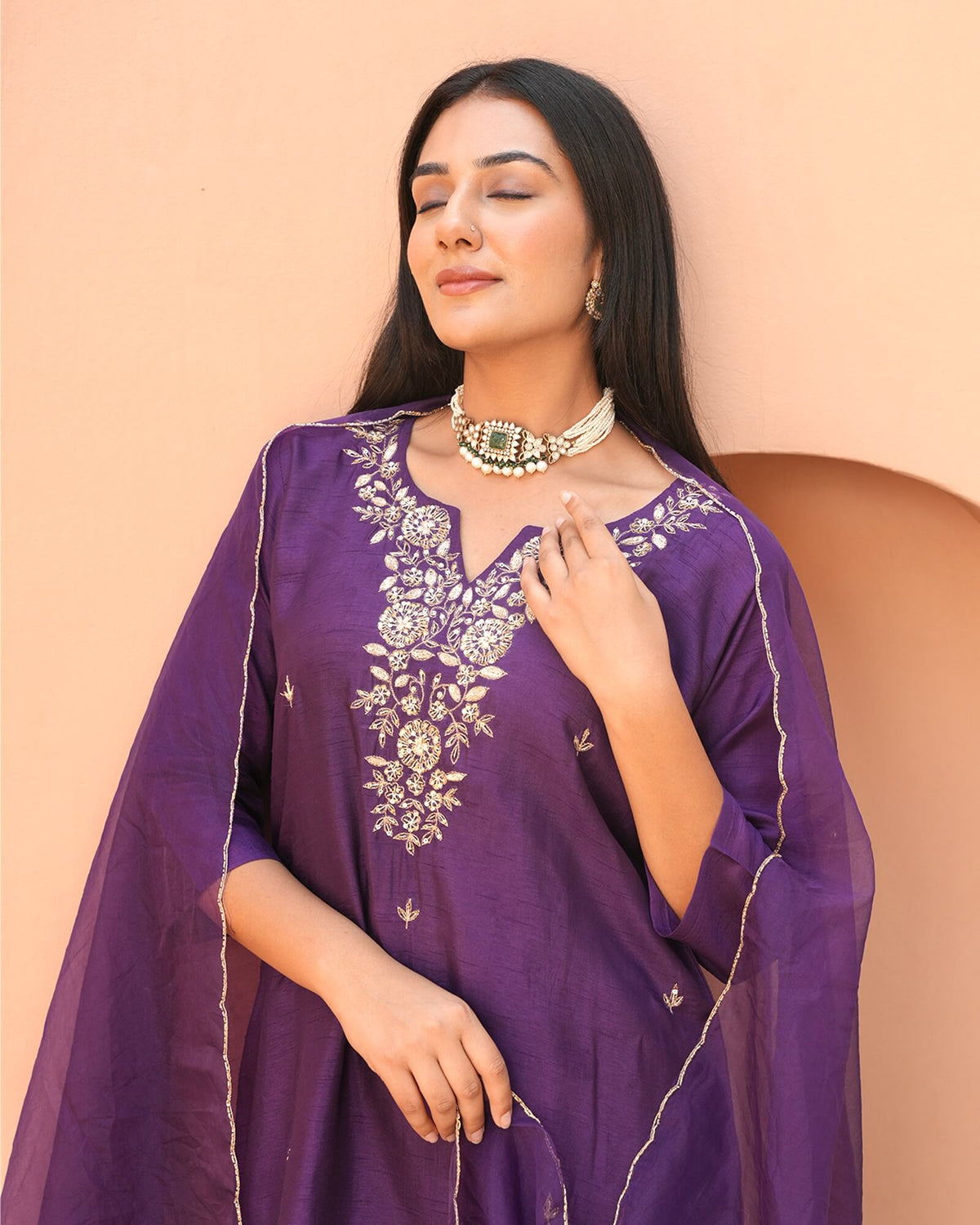 PURPLE HANDWORK EMBROIDERED SUIT SET