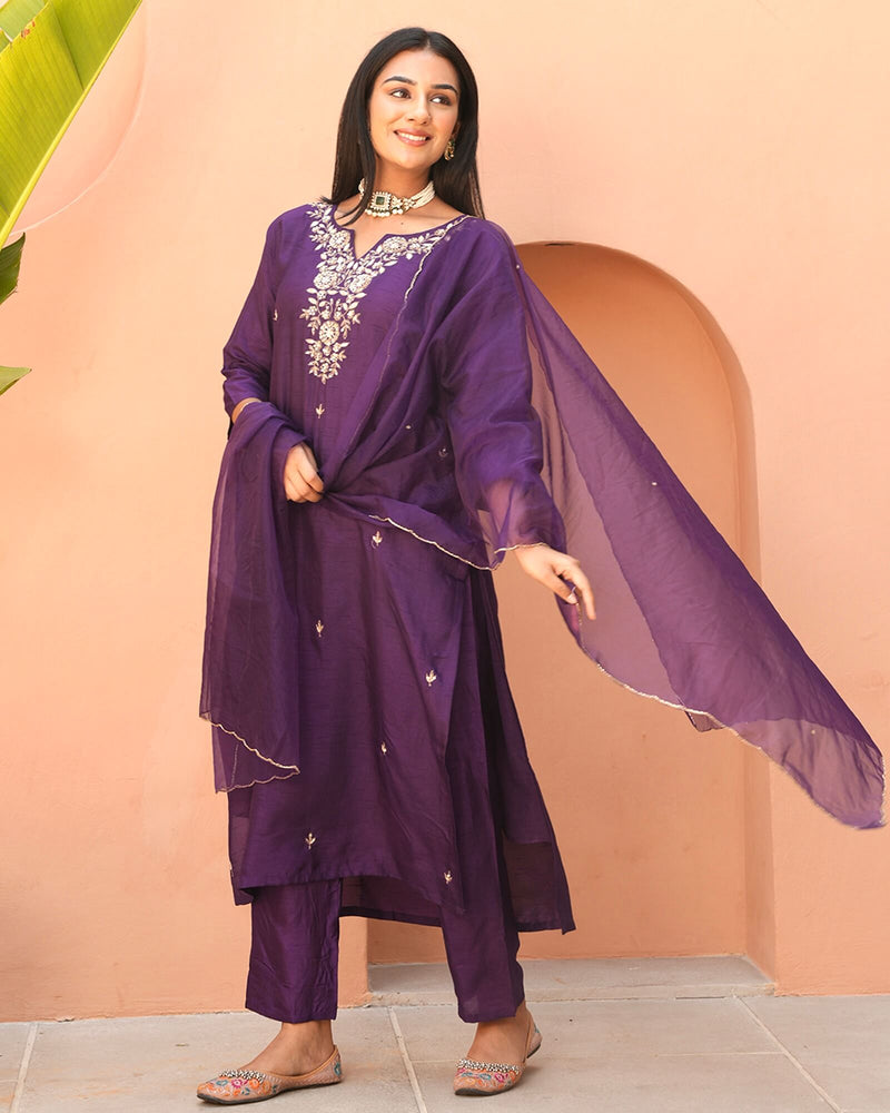 PURPLE HANDWORK EMBROIDERED SUIT SET