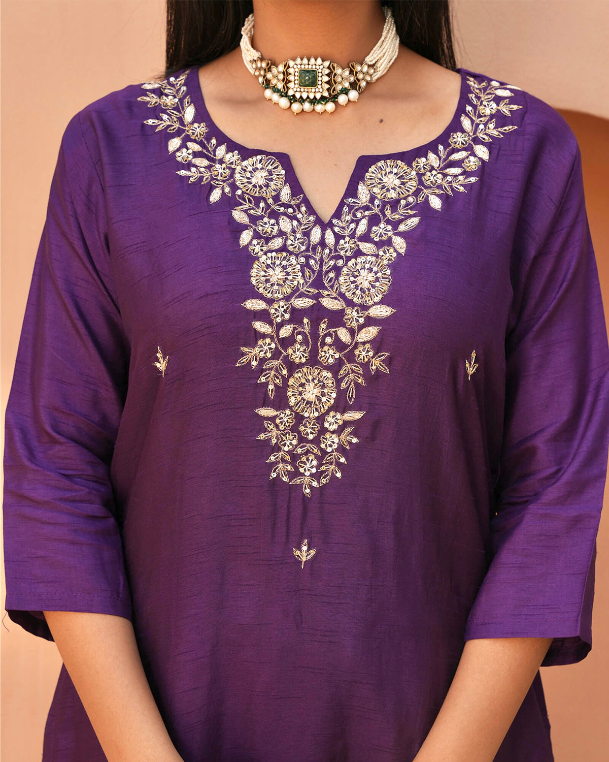 PURPLE HANDWORK EMBROIDERED SUIT SET