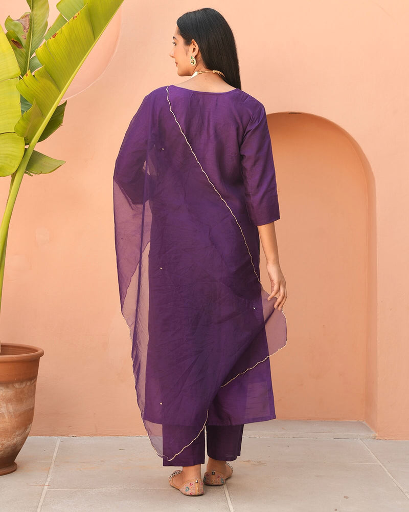 PURPLE HANDWORK EMBROIDERED SUIT SET