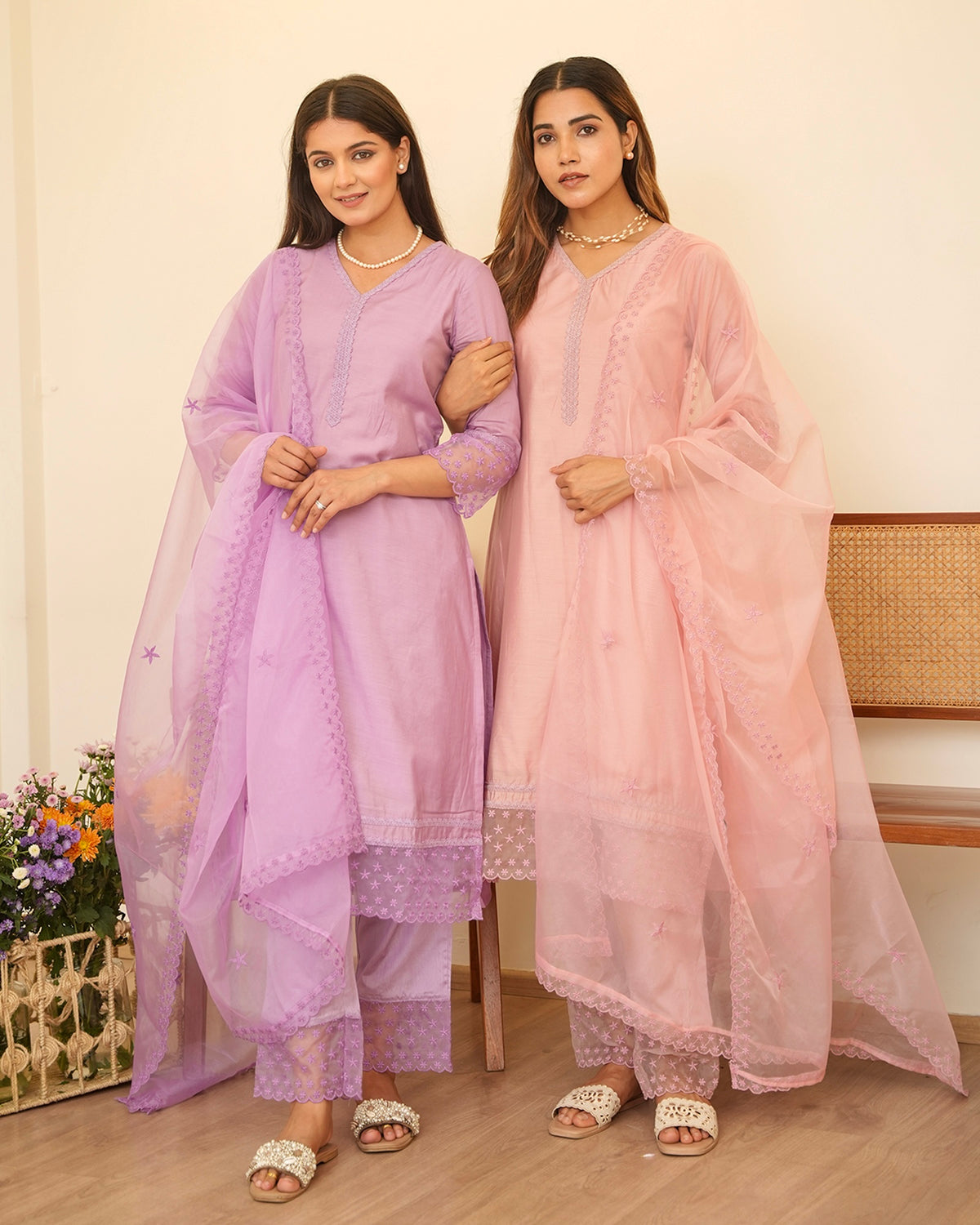 LILAC CHANDERI SUIT SET WITH ORGANZA DUPATTA