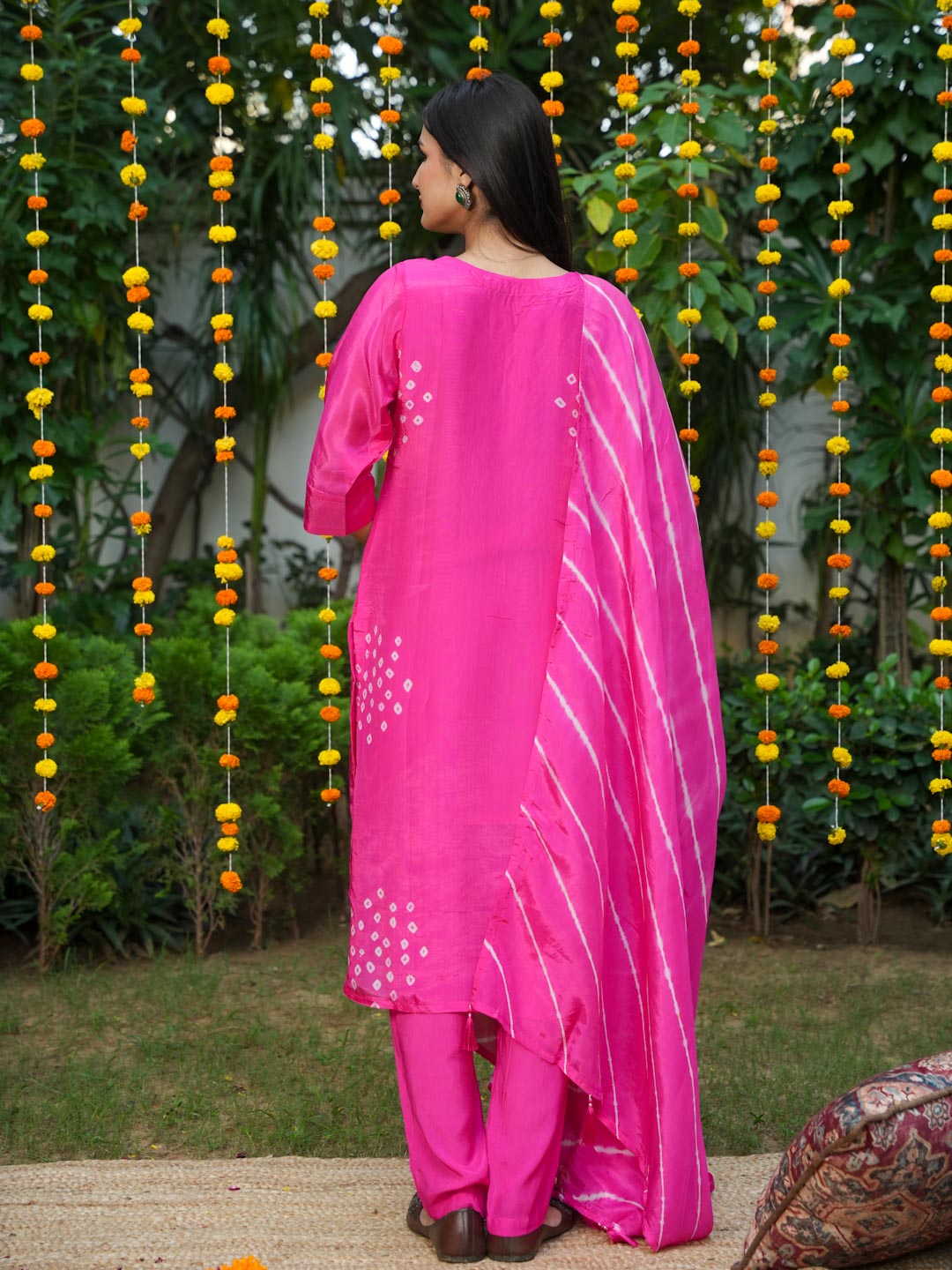 PINK HANDWORK SUIT SET WITH BANDHEJ WORK