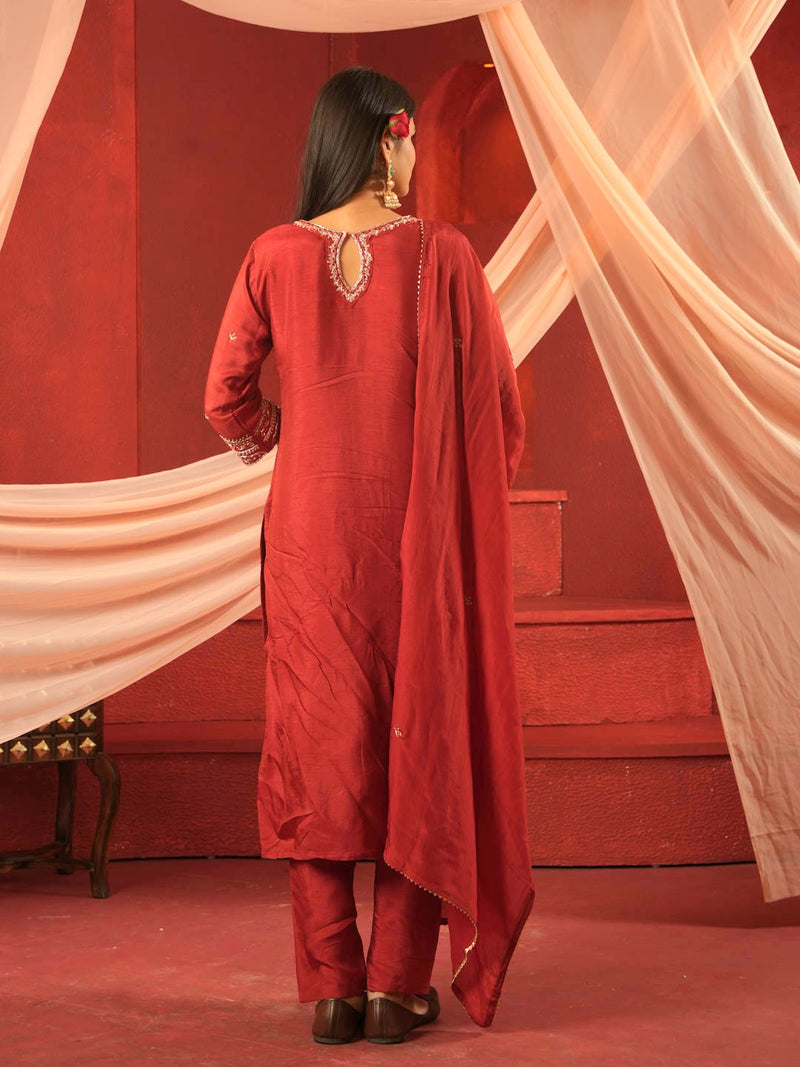 CRIMSON RED HANDWORK SUIT SET