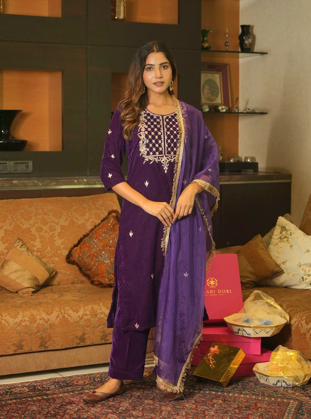 ROYAL PURPLE VELVET SUIT SET WITH HANDWORK
