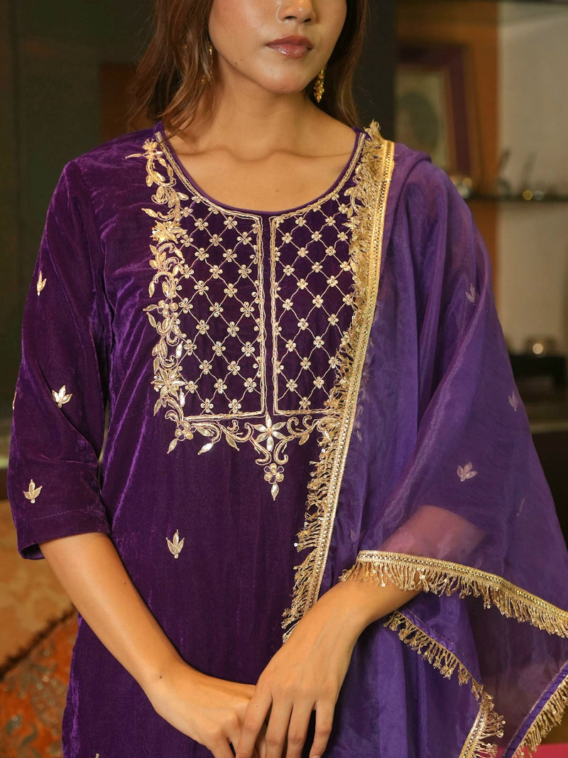 ROYAL PURPLE VELVET SUIT SET WITH HANDWORK