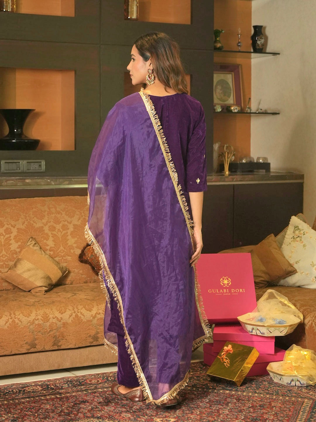 ROYAL PURPLE VELVET SUIT SET WITH HANDWORK
