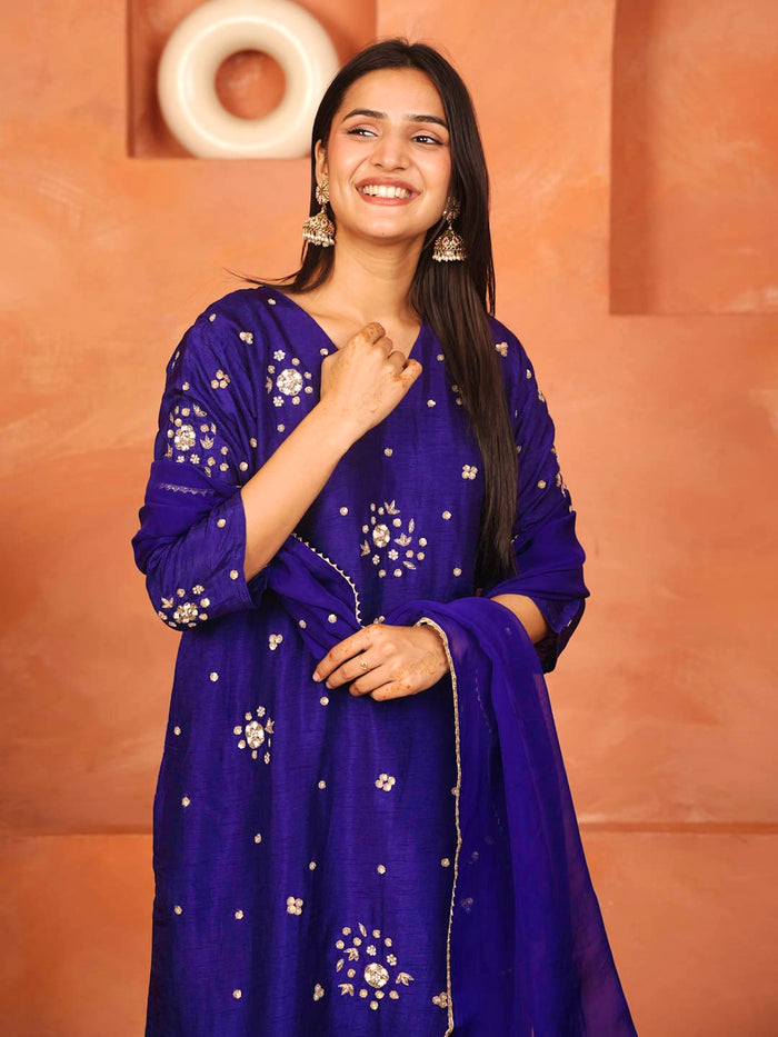 INDIGO PURPLE HANDWORK SUIT SET WITH DUPATTA