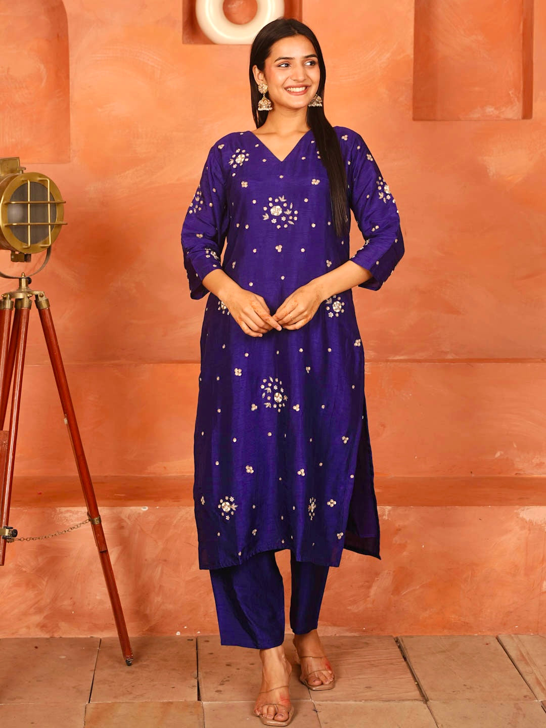INDIGO PURPLE HANDWORK SUIT SET WITH DUPATTA