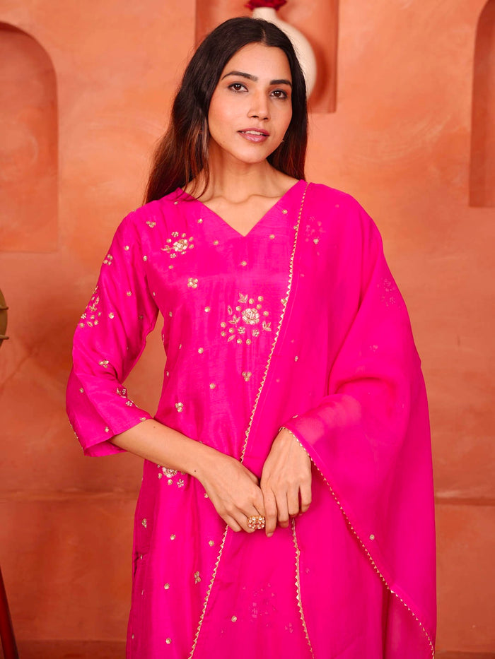 RANI PINK HANDWORK SUIT SET WITH DUPATTA