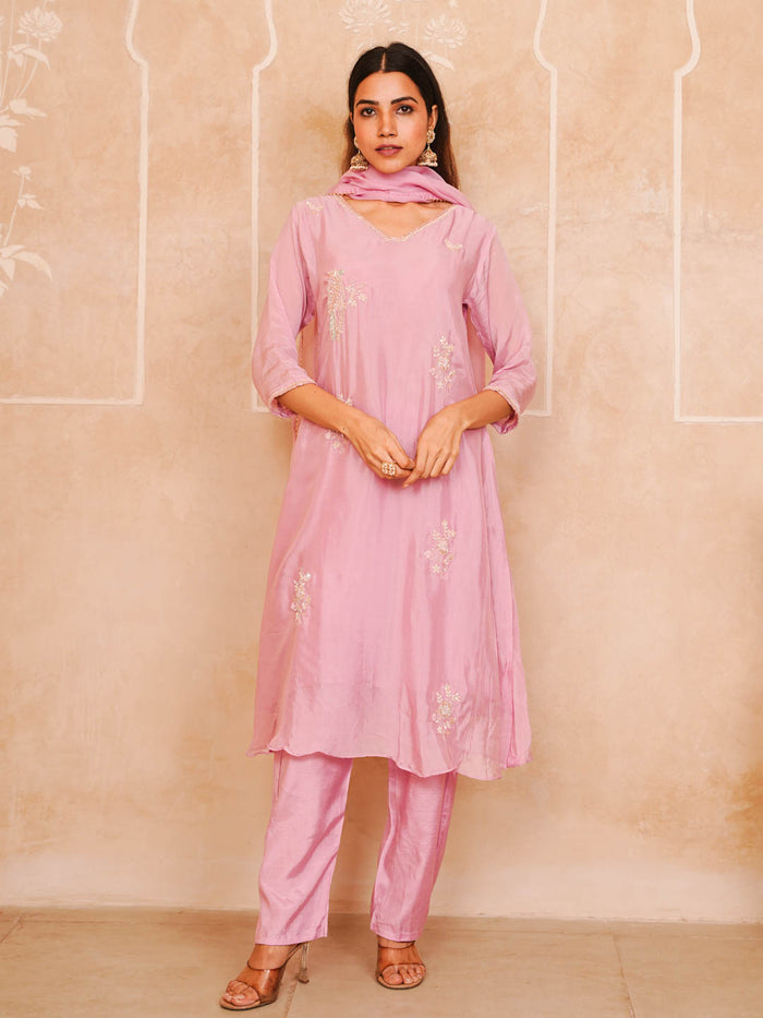 BLUSH PINK HANDWORK SUIT SET WITH DUPATTA