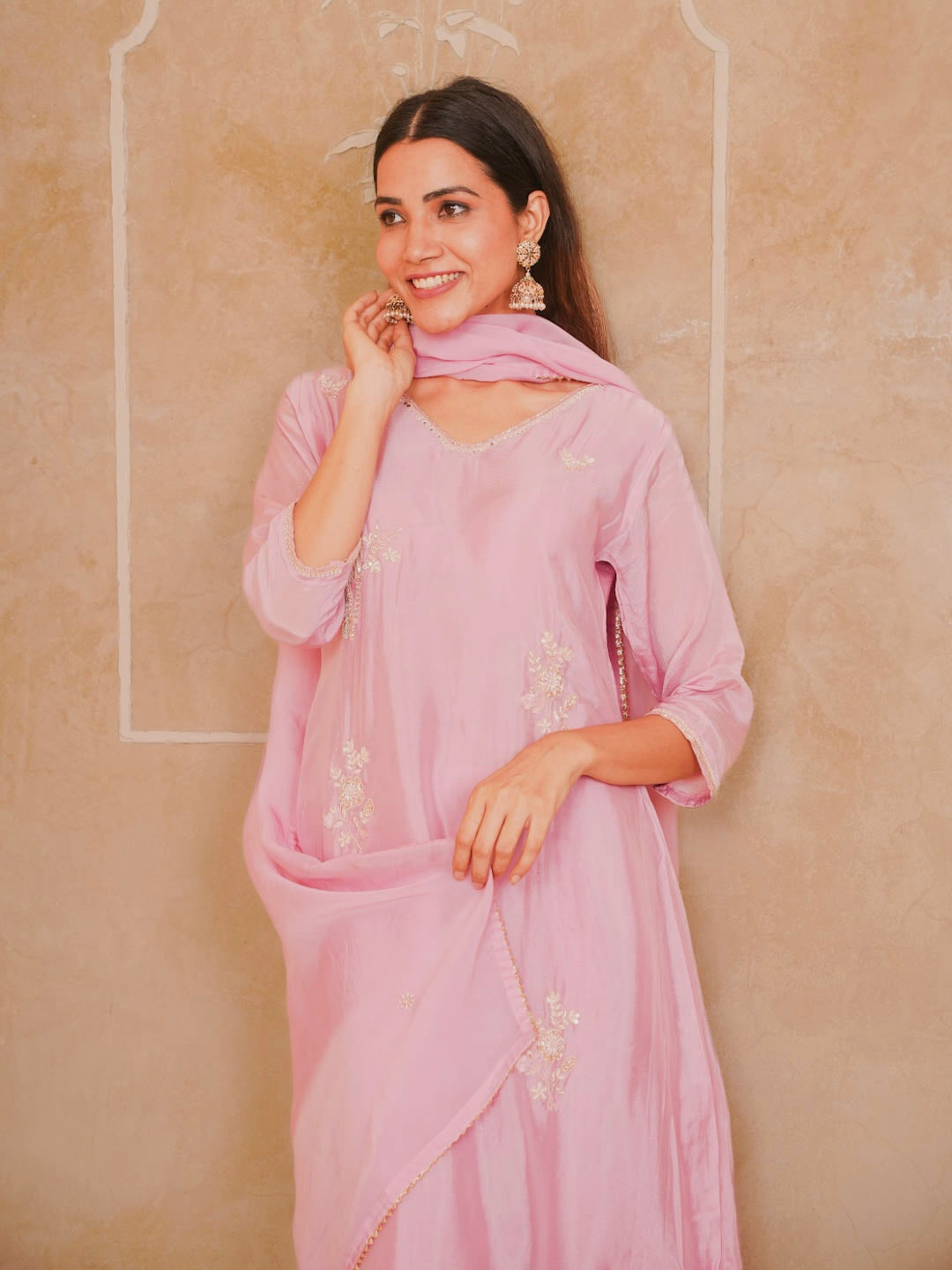 BLUSH PINK HANDWORK SUIT SET WITH DUPATTA