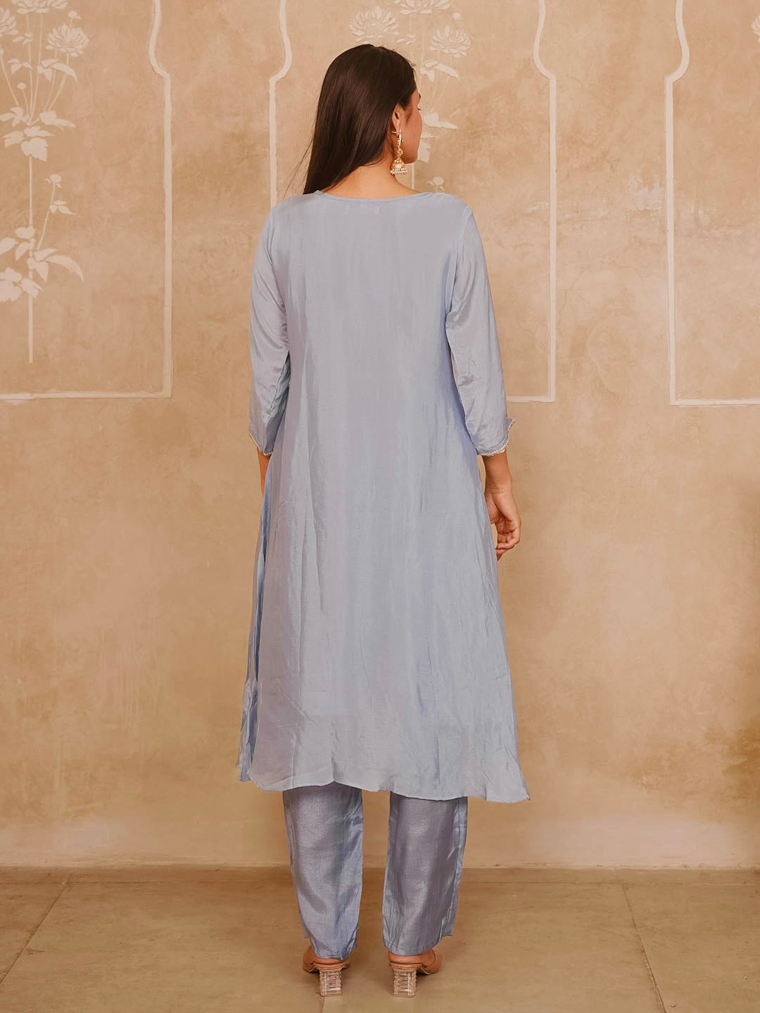 DUSTY BLUE HANDWORK SUIT SET WITH DUPATTA