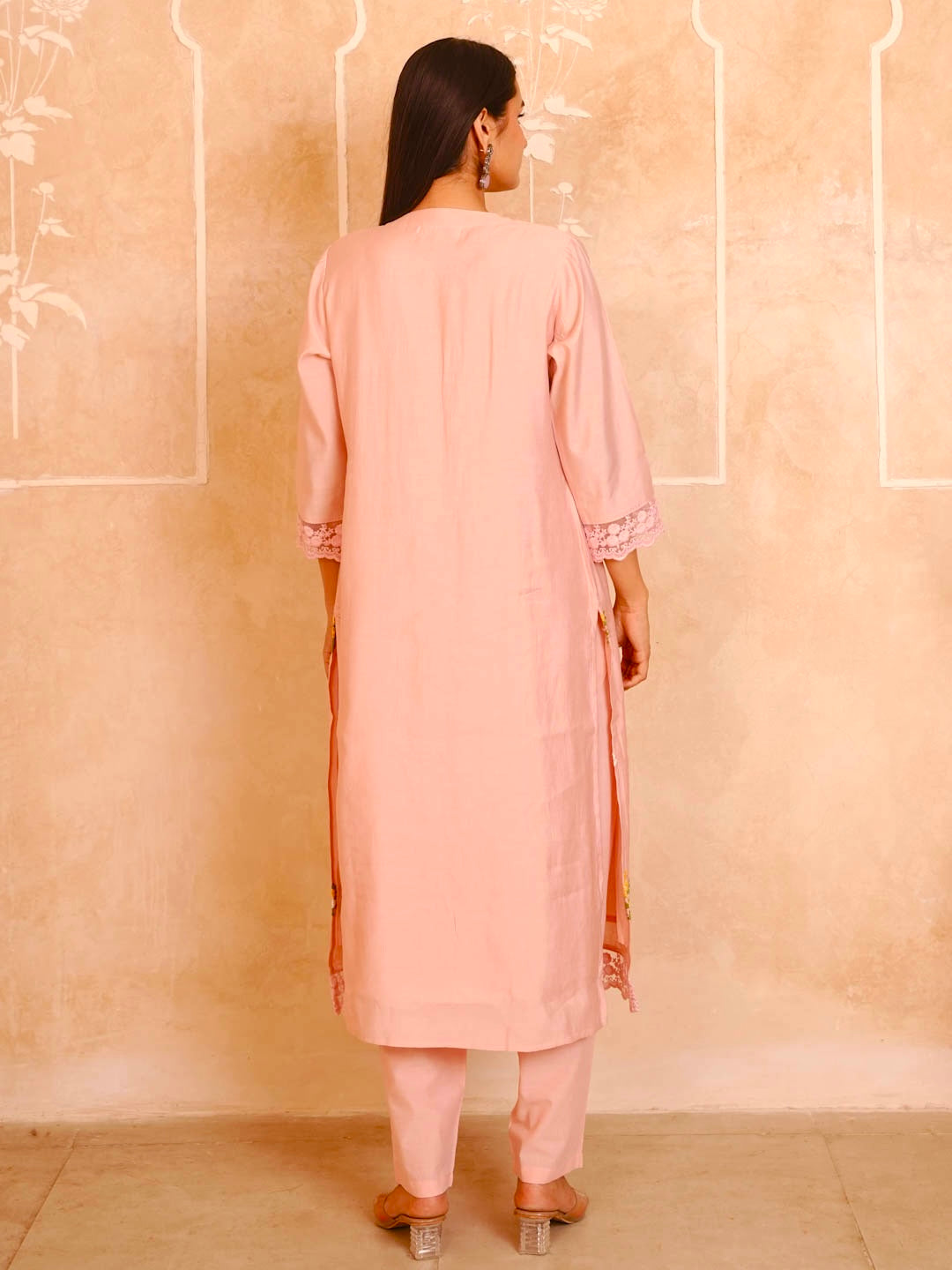 PETAL PINK CHANDERI SUIT SET WITH EMBROIDERY