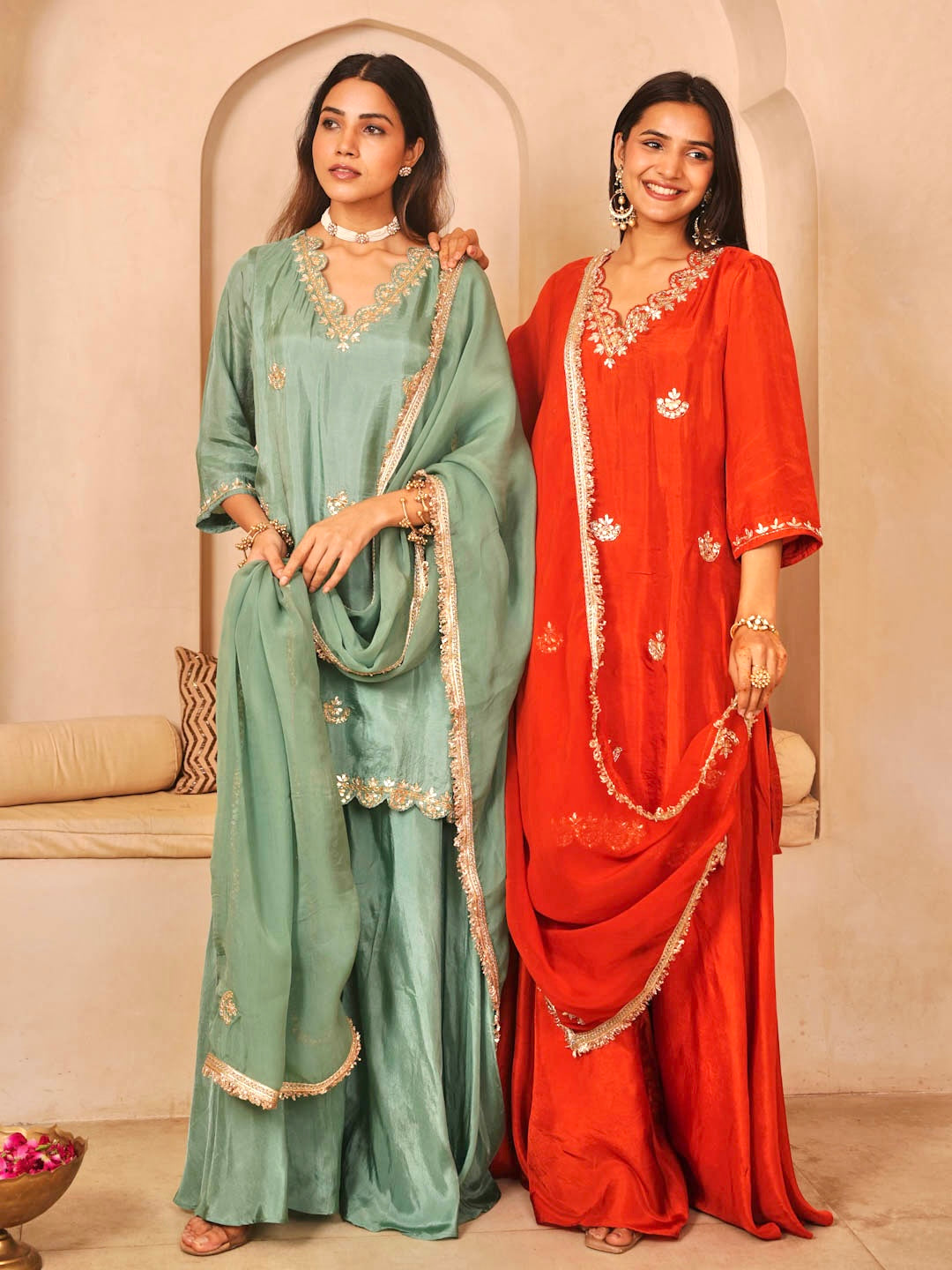 SEA GREEN PALAZZO SET WITH ORGANZA DUPATTA