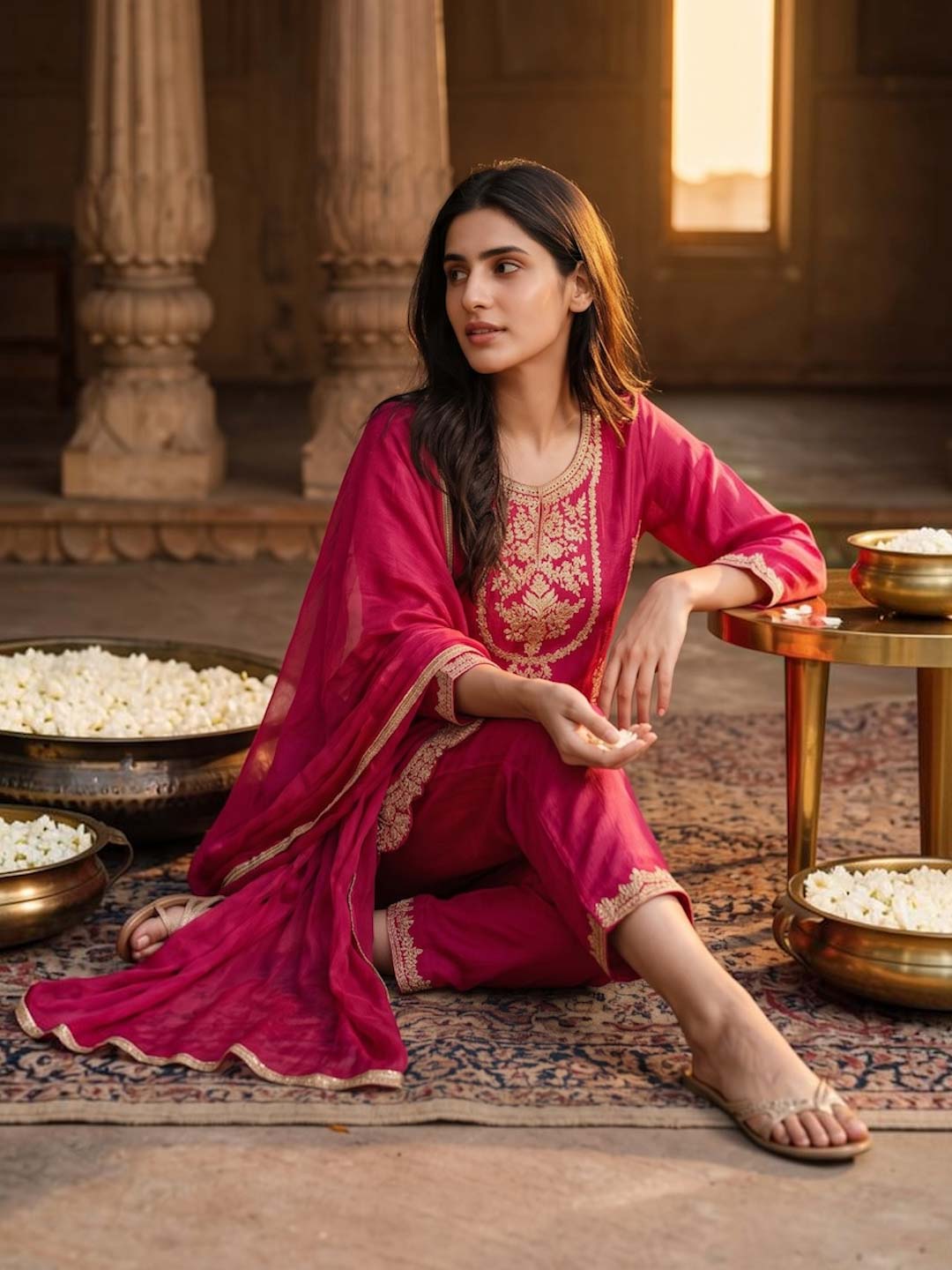 RANI PINK CHINON HANDWORK SUIT SET
