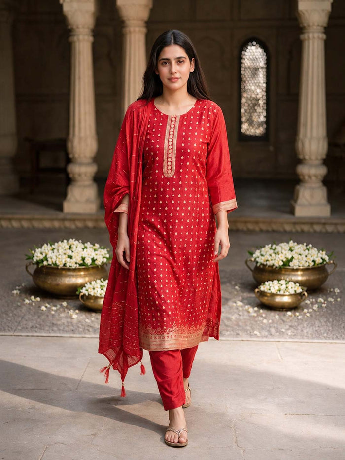 RED GOLD FOIL PRINTED SUIT SET