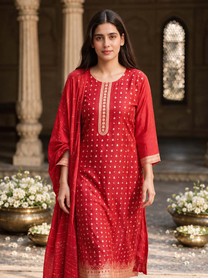 RED GOLD FOIL PRINTED SUIT SET
