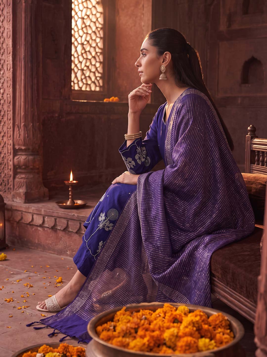 VIOLET HANDWORK SUIT SET WITH ORGANZA DUPATTA