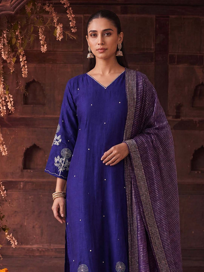 VIOLET HANDWORK SUIT SET WITH ORGANZA DUPATTA