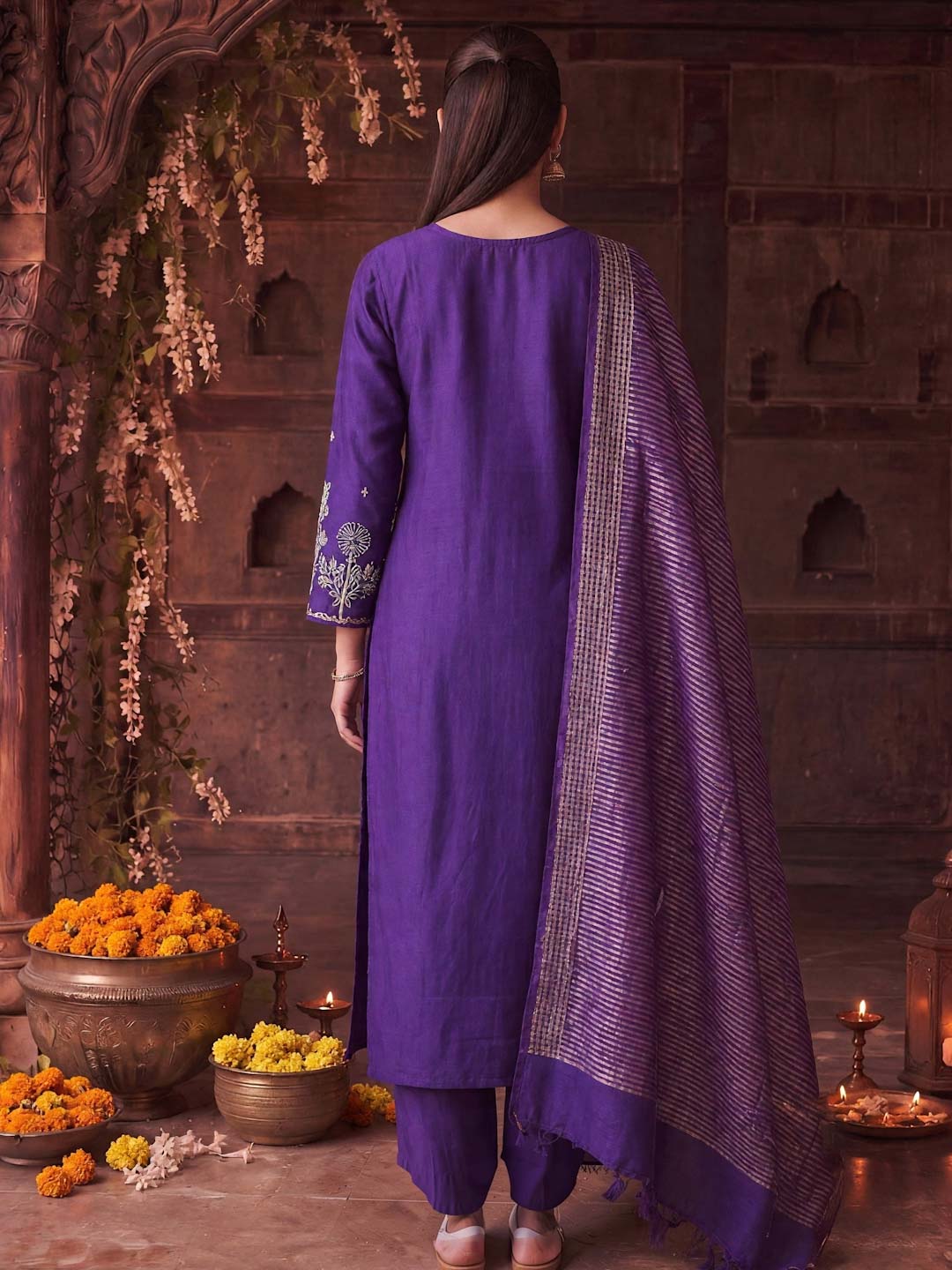 VIOLET HANDWORK SUIT SET WITH ORGANZA DUPATTA