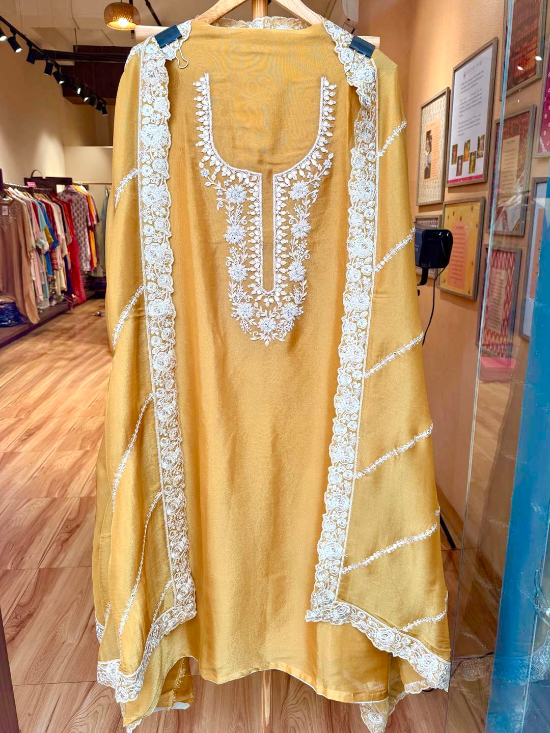 MUSTARD YELLOW TISSUE UNSTITCHED SUIT SET WITH GOTTA WORK