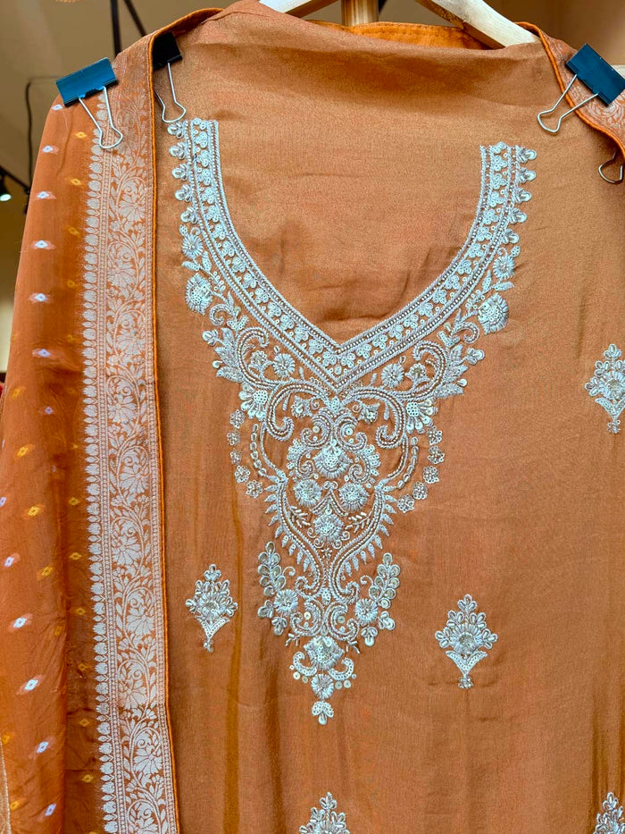 BRICK ORANGE TISSUE UNSTITCHED SUIT SET
