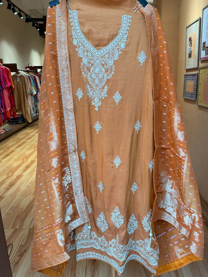 BRICK ORANGE TISSUE UNSTITCHED SUIT SET