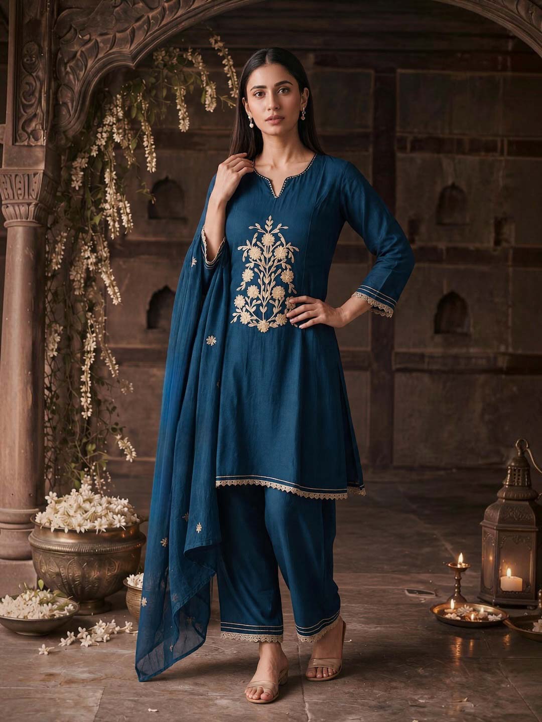 TEAL BLUE GOTTA WORK SUIT SET WITH DUPATTA