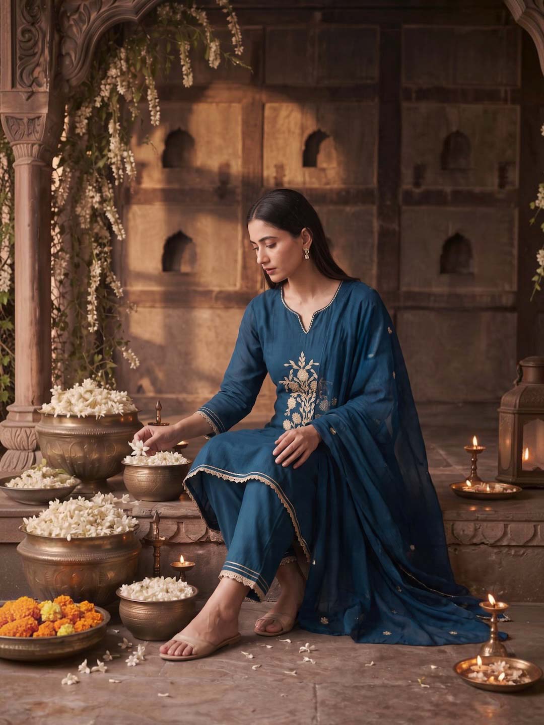 TEAL BLUE GOTTA WORK SUIT SET WITH DUPATTA