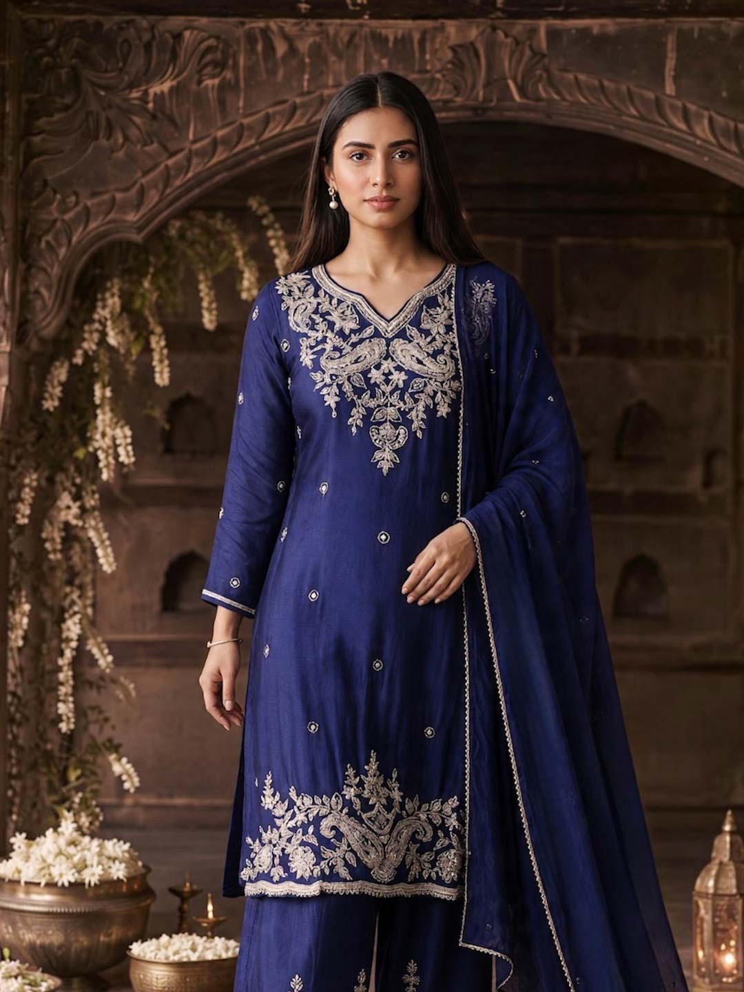 DARK PURPLE HANDWORK SUIT SET WITH DUPATTA