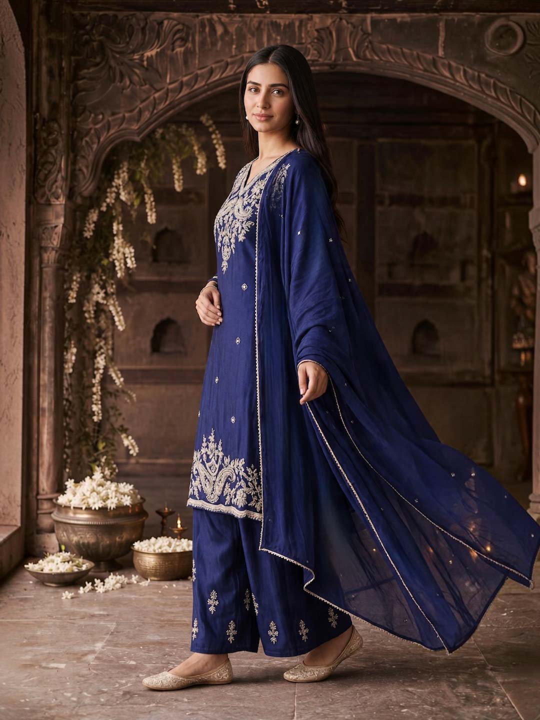 DARK PURPLE HANDWORK SUIT SET WITH DUPATTA