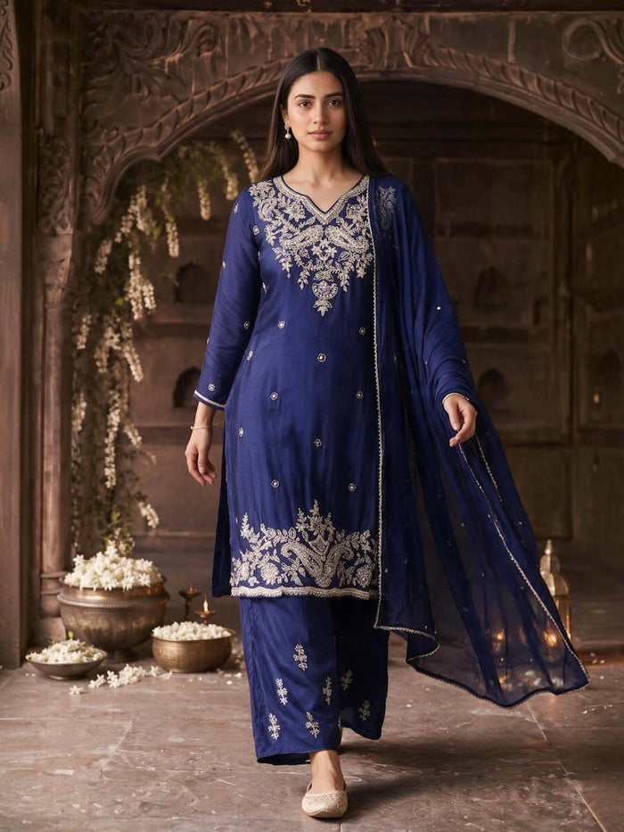 DARK PURPLE HANDWORK SUIT SET WITH DUPATTA