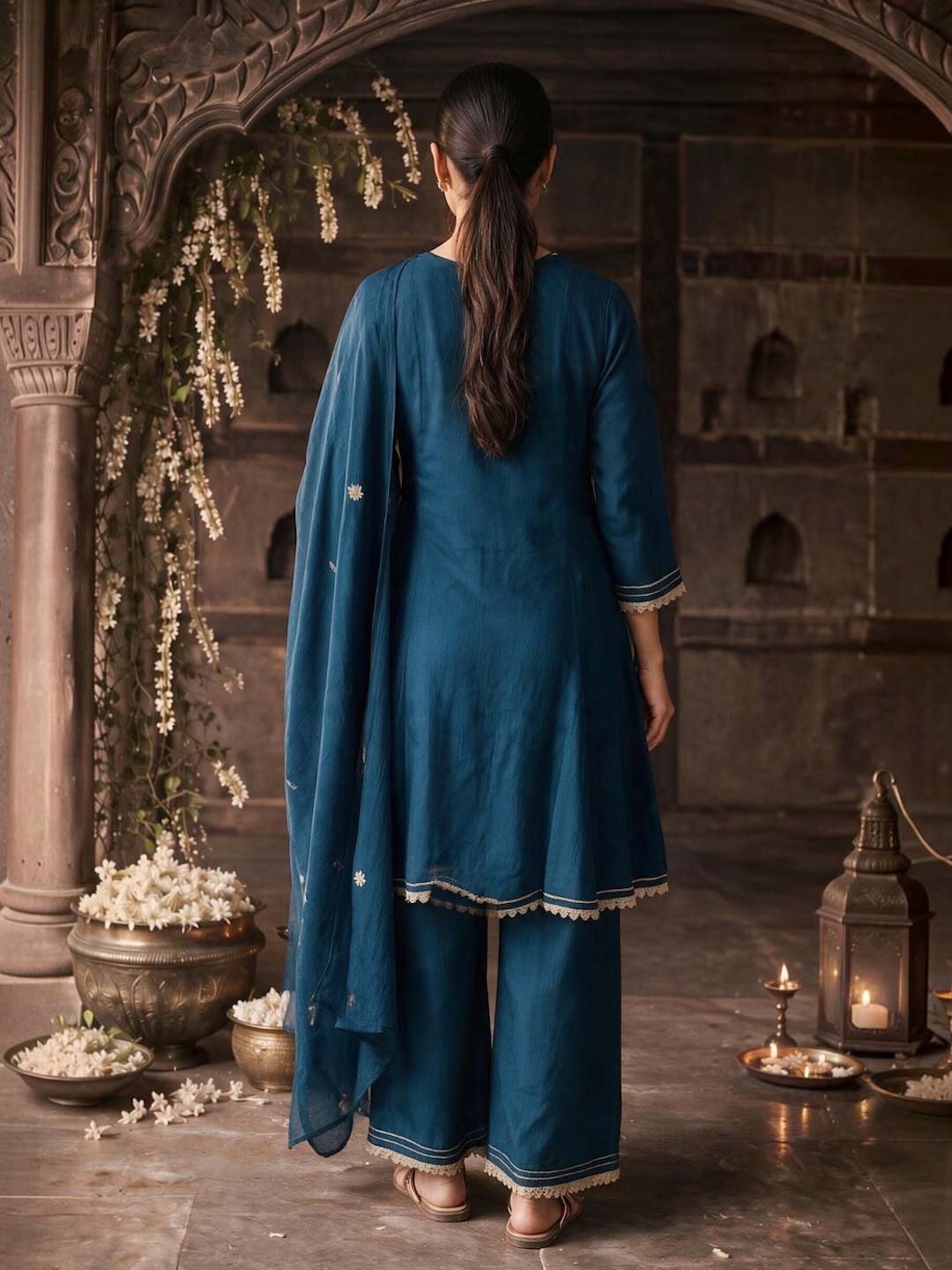 TEAL BLUE GOTTA WORK SUIT SET WITH DUPATTA