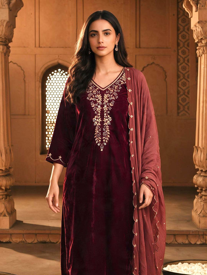 RUBY RED VELVET SUIT SET
