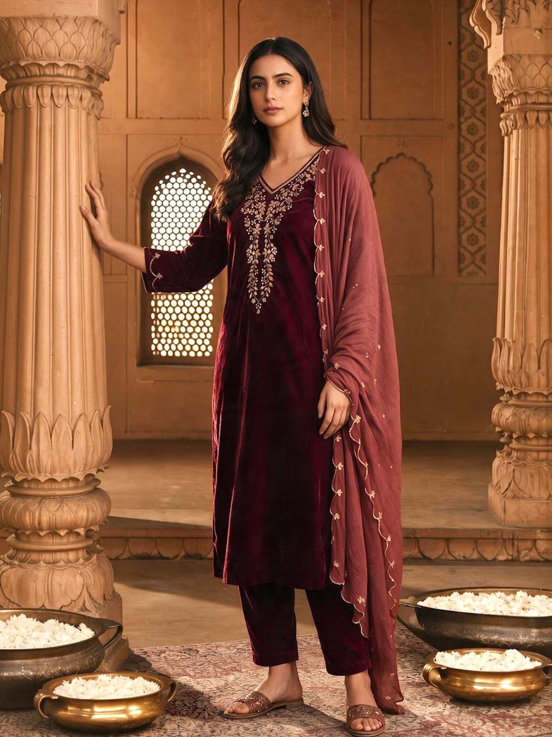 RUBY RED VELVET SUIT SET