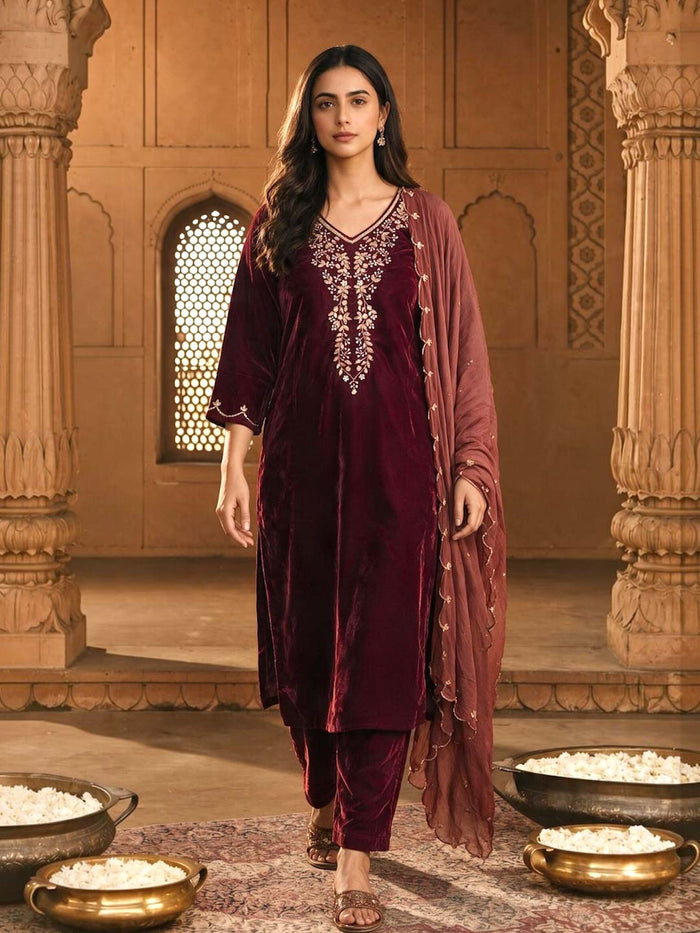 RUBY RED VELVET SUIT SET