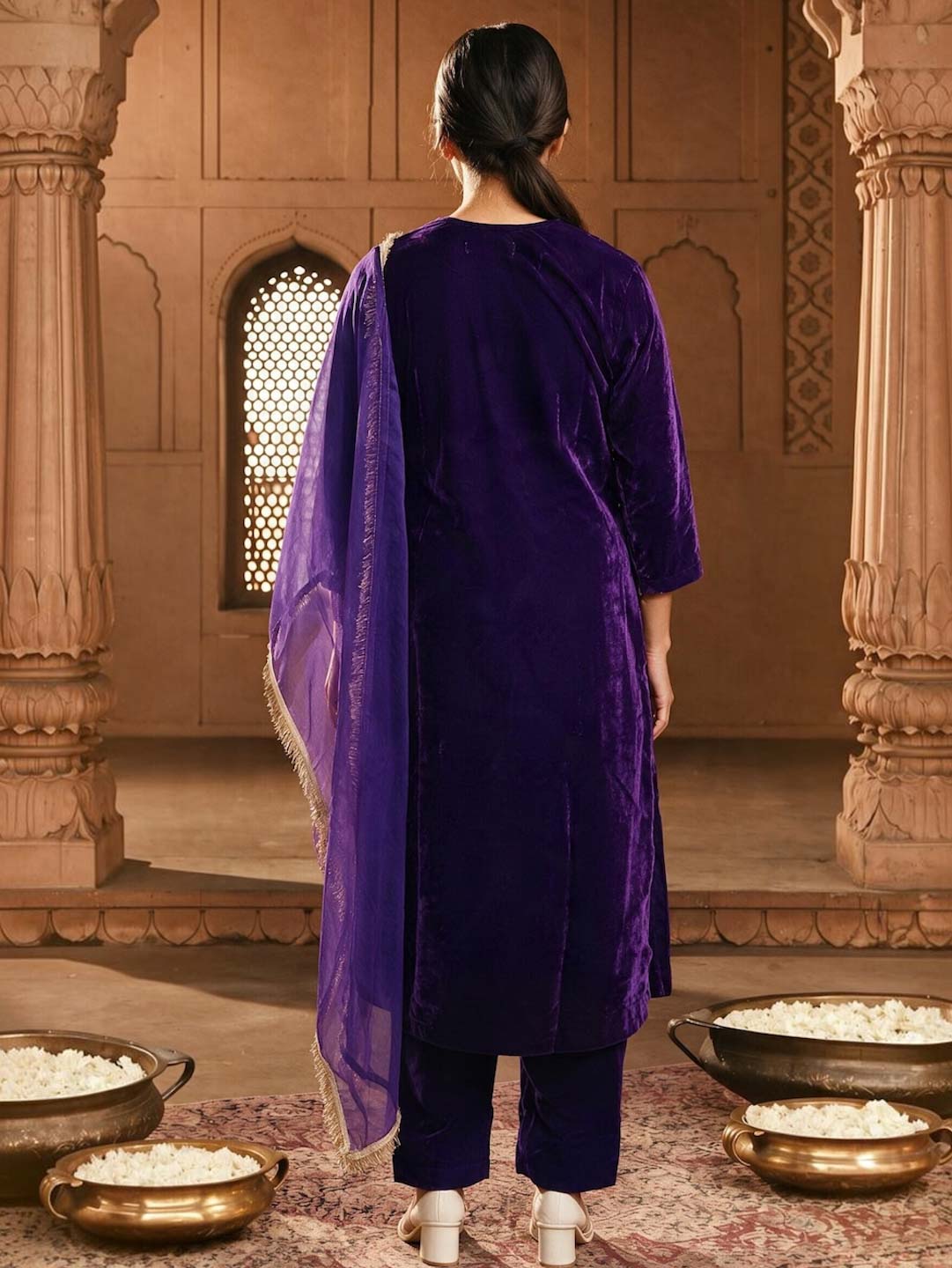 ROYAL PURPLE VELVET SUIT SET WITH HANDWORK